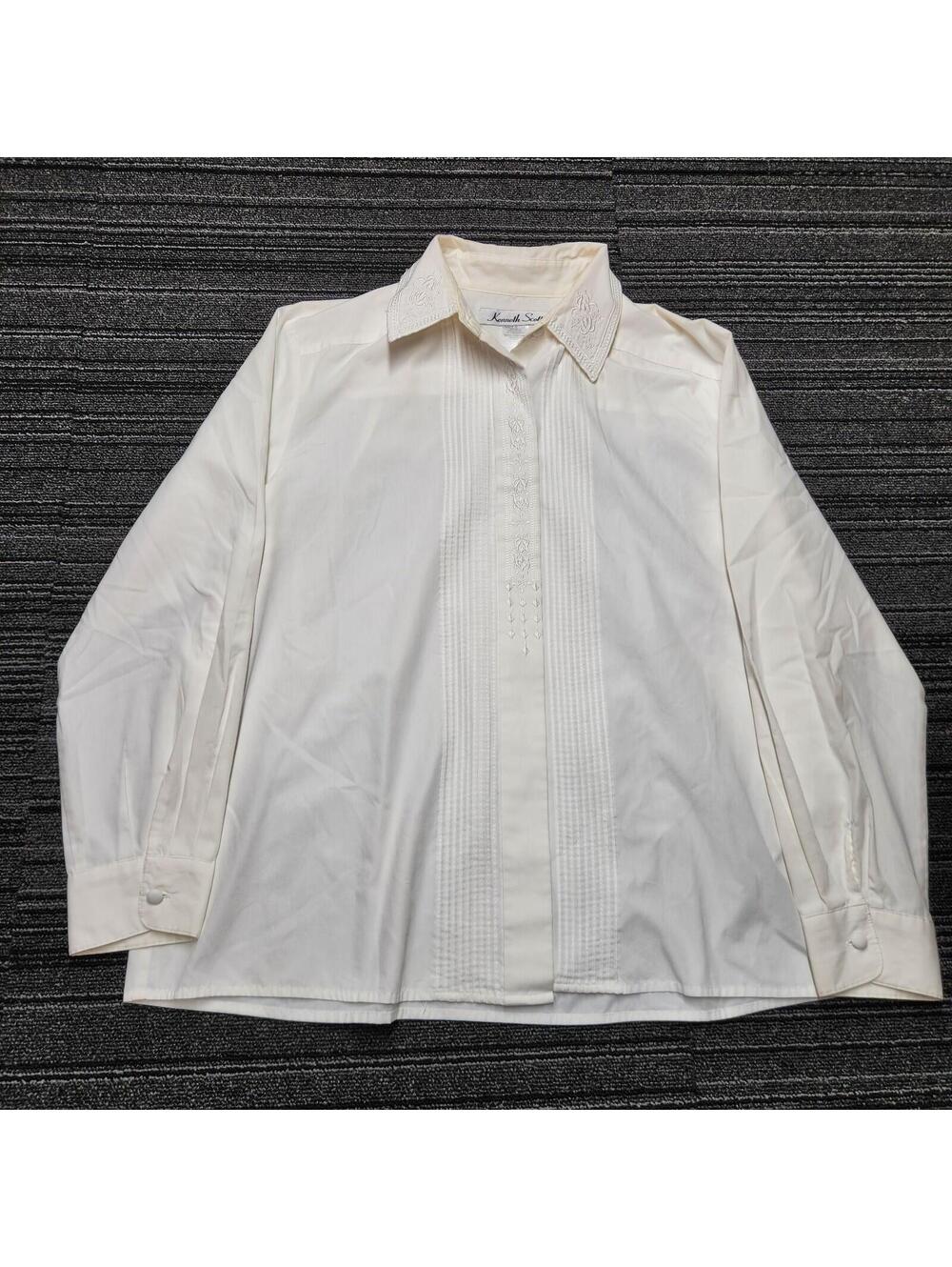 Vintage Kenneth Scott White Tuxedo Blouse Womens 14 Button Up Shirt